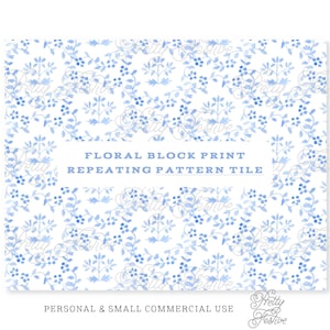 Chinoiserie Blue & White Block Print Seamless Repeating Pattern Tile, Fabric Print, Blue Christmas Pattern, Preppy Winter Repeat 094