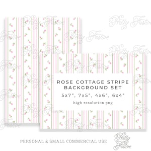 Rose Cottage Stripe Heirloom Digital background 5x7 png preppy clipart, Ditsy floral pattern, Invite, personalised monogram stationery 061
