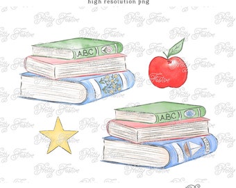 Preppy School Books, Apple and Star,First Day of School, Grandmillennial Heirloom, Teacher Gifts, monogram stationery 156