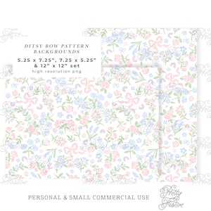 Floral & Bow Pastel Ditsy Printable Background Papers 7x5, cute ditsy digital background design, preppy, grand millennial block print 127
