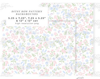 Floral & Bow Pastel Ditsy Printable Background Papers 7x5, cute ditsy digital background design, preppy, grand millennial block print 127