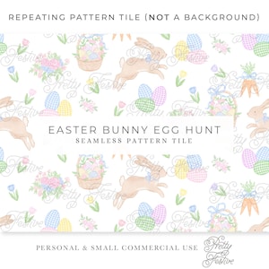 Easter Bunny Eggs Hunt Seamless Pattern Tile, Repeating Pattern, Preppy Heirloom Easter Egg Pattern 154