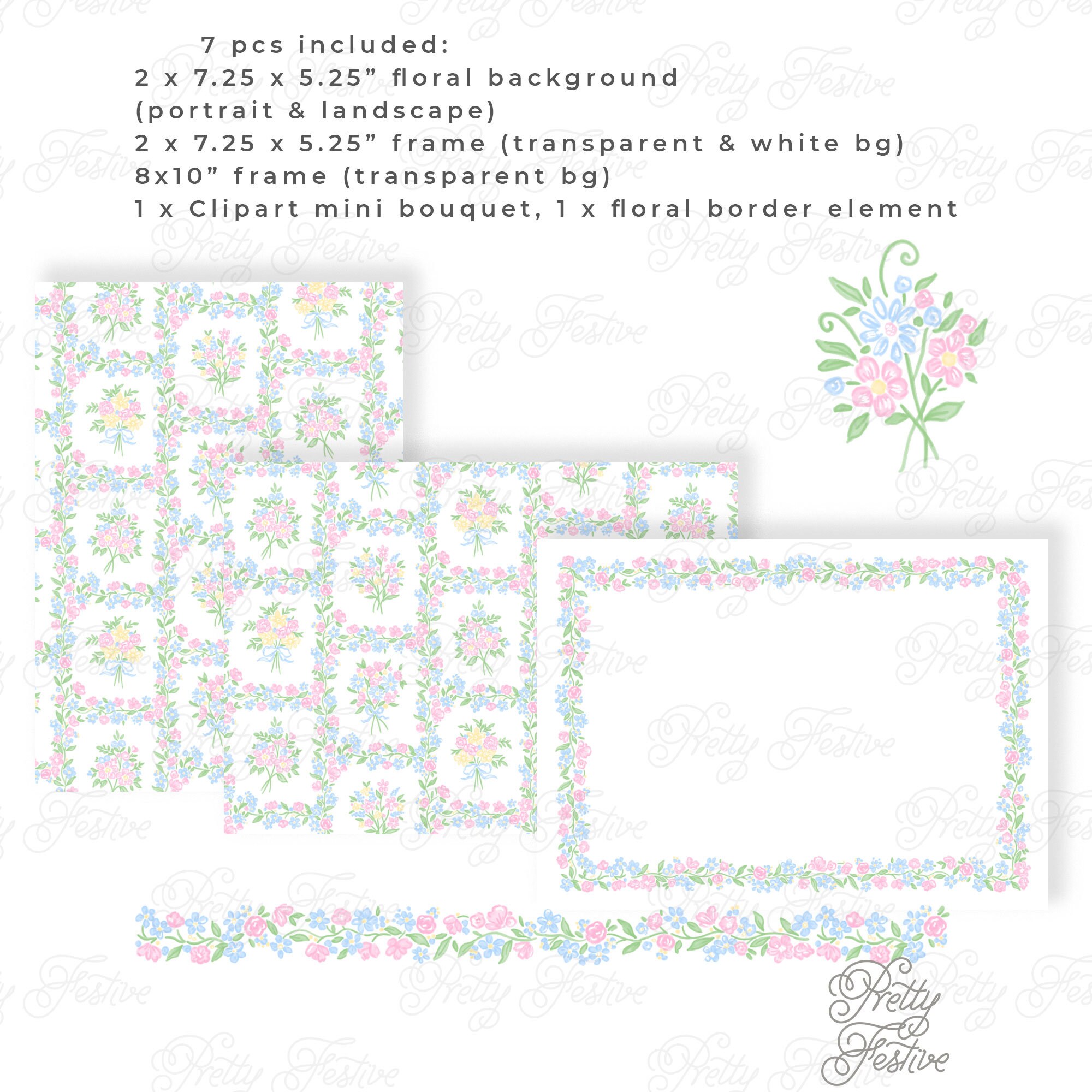 Watercolor Floral Trellis Bouquet Bow 7x5 Printable Background ...