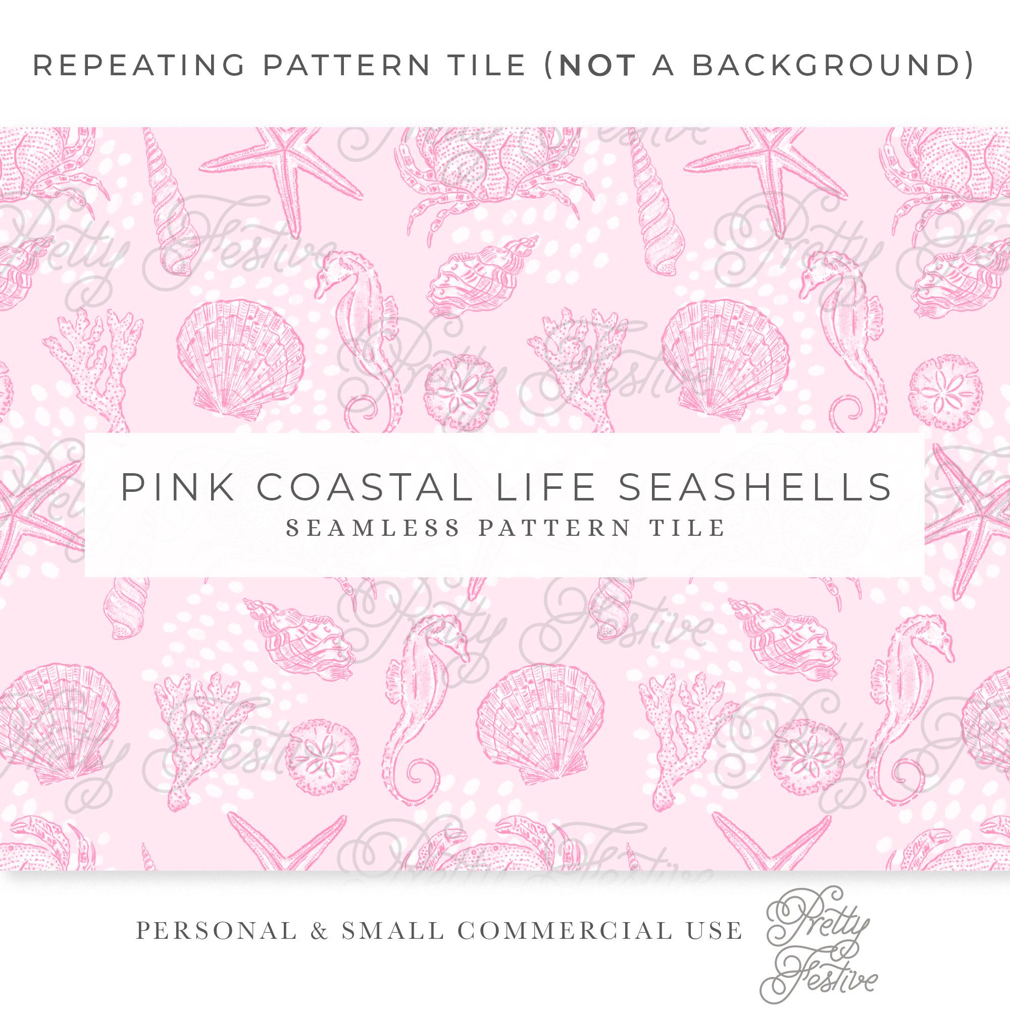 Pink Seashells Coastal Beach Seamless Repeating Pattern, Hand Drawn ...