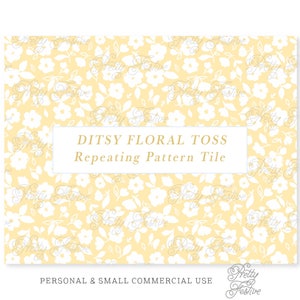 Butter Yellow Floral Ditsy Repeating Pattern, Cottagecore seamless pattern, grandmillenial Repeat, fabric print, Little Girl Dresses 119