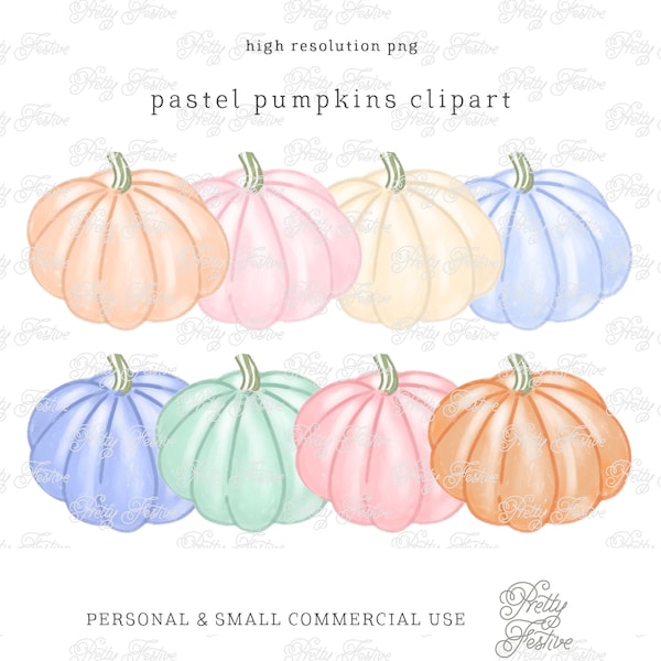 Pastel Pumpkin Clipart set for Halloween, Thanksgiving, Grandmillenial style fall decor printable garland, menu cards, Pretty Halloween 063