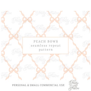 Vintage Peach Bow Trellis Seamless Repeating Pattern File jpeg Handpainted for fabric, personalized stationery, gift wrap 053