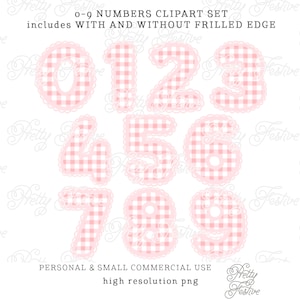 Pink Gingham Scallop Edge Numbers Clipart for Baby Girl Birthday Party, Cupcake toppers, watercolor pink gingham number png, sublimation 104
