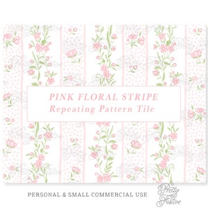 Pink Watercolor Climbing Floral Stripe Repeating Seamless Pattern Tile, Wildflower Roses Block Print Pattern, Grandmillennial Preppy 120