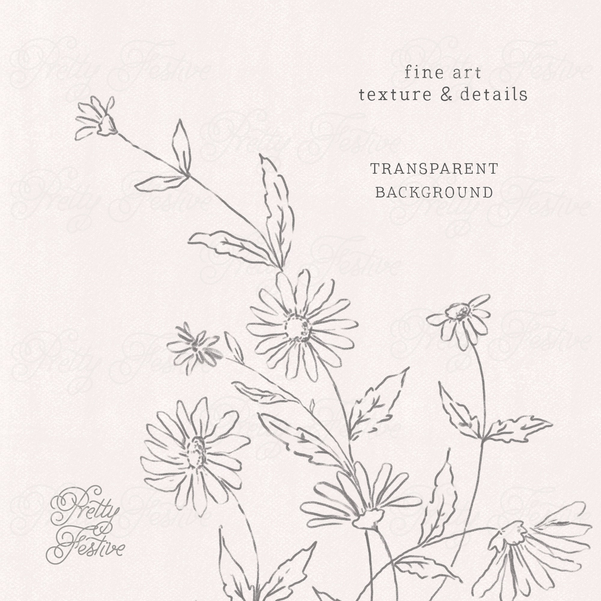 Pencil Hand Drawn Fine Art Floral Bouquet Clipart Fine Art Etsy