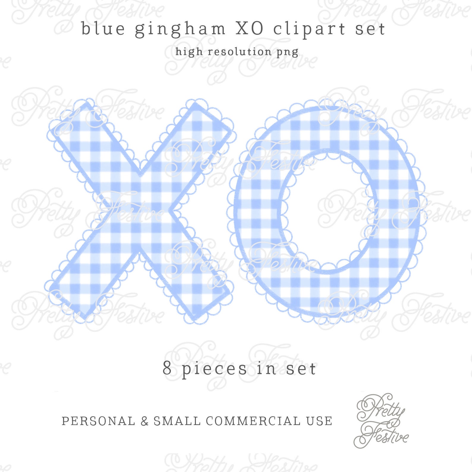 Valentine Blue Gingham XO Clipart PNG Sublimation Design. Faux ...