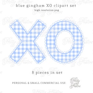 Valentine Blue Gingham XO Clipart PNG Sublimation Design. Faux Embroidery Patches Valentines, Preppy Grandmillennial for cards, tags, 112
