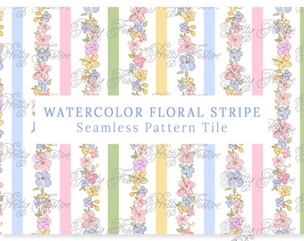 Ditsy Floral Stripe Seamless Repeating Pattern, Preppy Chintz Stripe Fabric Print, Grandmillenial Heirloom Pattern, invites, stationery 158