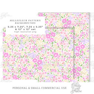 Millefleur Printable Background Papers 7x5, 12x12, Preppy Ditsy Floral Pastel pattern digital background, personalised, grand millennial 117