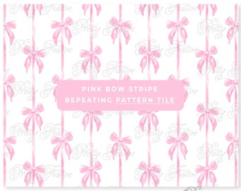 Pink Bow Vintage Stripe Repeating Pattern File jpeg, Bow Repeat Seamless file, Bow Fabric Print FIle, for backgrounds, printables, gifts 080