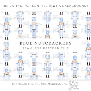 Blue Nutcracker Christmas Watercolor Seamless Pattern - Christmas Print for Apparel, Cards, Gift Wrap, Grandmillennial Baby Boy Design 087