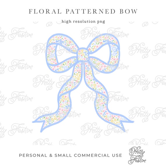Ditsy Floral Bow Clipart, Cute Spring Bow, Summer floral bow, Pretty Sublimation Design, ditsy pretty stationery, Grandmillenial Preppy 153