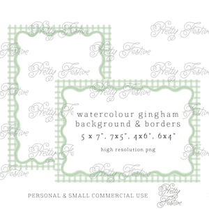 5x7" printable Sage Green Gingham Watercolor Border card template, 6x4", printable patterned background for invitations to print at home 042