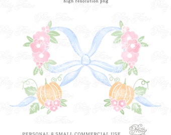 Pastel Pumpkin Fall Bow Clipart, Cute Halloween, Pretty Sublimation Design, Thanksgiving Party Invite, Grandmillenial Preppy Fall 089