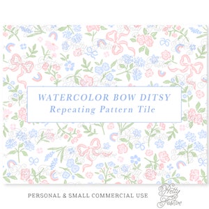 Floral Bow Ditsy Seamless Fabric Print, Repeating Pattern File, Preppy Grandmillennial Heirloom png for fabric, personalized stationery 127