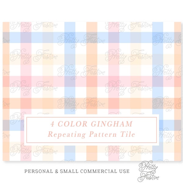 Gingham Seamless Pattern in Fall Colors, Peach. Pink, Cornflower and Cream.Autumnal Gingham Pattern, Fall Plaid Fabric Print 131
