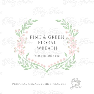 Pink & Green Block Print Floral Wreath Clipart Border Frame for personalized gifts, gift tags, invitations, stationery, printable labels 123