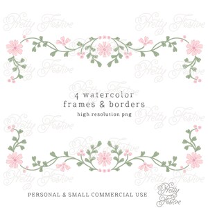 4 watercolor clipart vintage border & frames set, pink flourish divider frame for invitations, journalling, stationery, printable labels 010