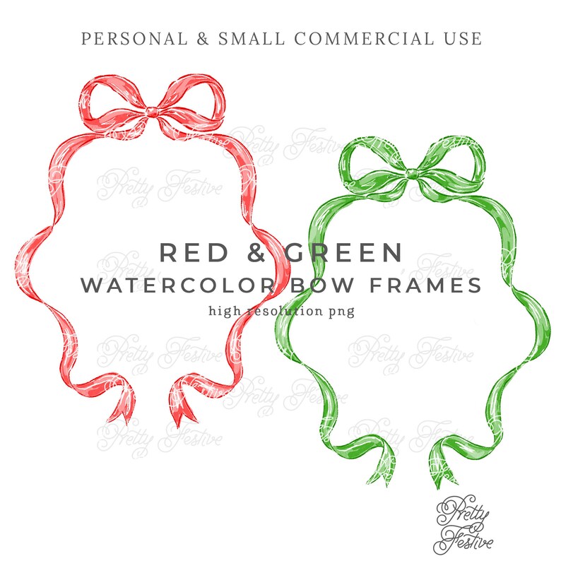 May include: Red and green watercolor bow frames. High resolution PNG.