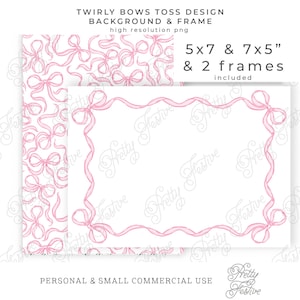 5x7" pink bow border frame & printable patterned background card template, for stationery designers, invitations to print at home 170