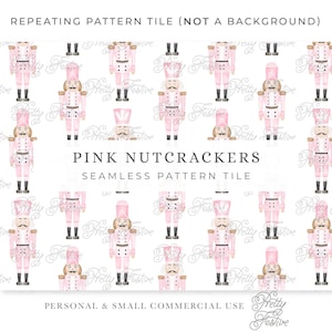 Pink Nutcracker Christmas Seamless Pattern – Watercolor Christmas Print for Apparel, Cards, Gift Wrap, Grandmillennial Holiday Design 087