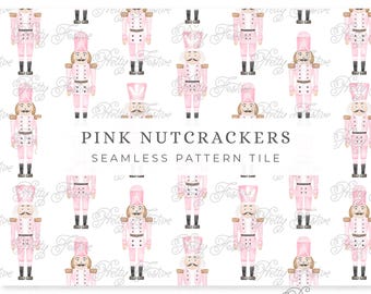 Pink Nutcracker Christmas Seamless Pattern – Watercolor Christmas Print for Apparel, Cards, Gift Wrap, Grandmillennial Holiday Design 087