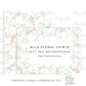 5x7&quot; Chintz Floral Printable Backgrounds, Wildflower Card Template, monogrammed stationery, traditional wedding invites, 1990s chintz, 093