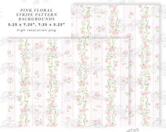 Pink Watercolor Ditsy Climbing Floral Printable Background Papers 7x5, rose stripe pattern digital design, preppy, grand millennial 120