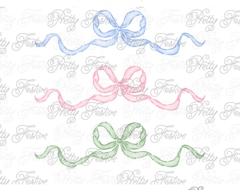 Blue Pink & Green Bow Clipart, Grand Millennial Watercolor Pastel Baby Bows png, Preppy Ribbon design, invites, bow for crest monogram 148