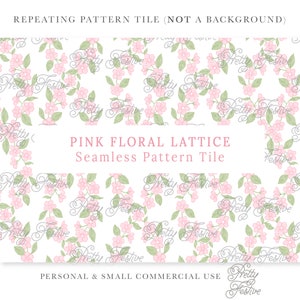 Pink Floral Trellis Lattice Seamless Watercolor Repeating Pattern, Preppy Pink Floral Vine Pattern, Block Print Pattern, Grandmillennial 001