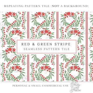 Christmas Chinoiserie Block Print Seamless Repeating Pattern Tile, Vine Wreath Stripe Pattern, Traditional, Preppy Grandmillenial 123