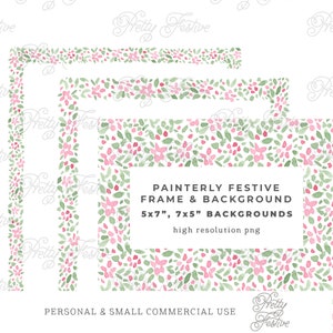 Painterly Festive 5x7" Floral Frame and Background Set, watercolor floral printable patterned background for printable invitations 079
