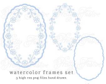 3 pastel blue watercolour clipart frames baby pink oval frames for invitations, scrapbooking, stationery, printable labels 002
