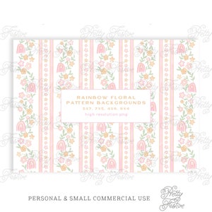 5x7" Rainbow Block Print Girls Border background, 6x4", printable patterned background for printable girls party 055, grandmillenial pattern