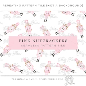 Pink Nutcrackers Christmas seamless pattern, Watercolor Christmas nutcrackers repeat pattern, Grand Millennial Christmas Cards, Apparel 087