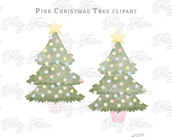 2 Preppy Christmas Tree Clipart Graphics, Chinoiserie Christmas Tree, Pink Christmas Winter Clip Art, Pretty Xmas sublimation design 071