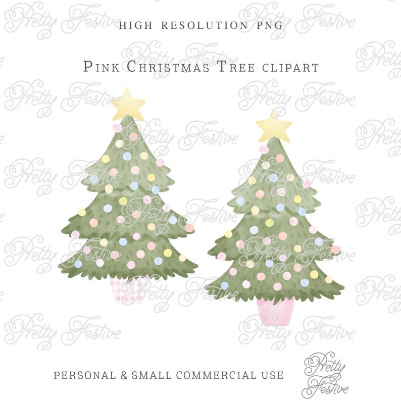 2 Preppy Christmas Tree Clipart Graphics, Chinoiserie Christmas Tree, Pink Christmas Winter Clip Art, Pretty Xmas sublimation design 071 image 1