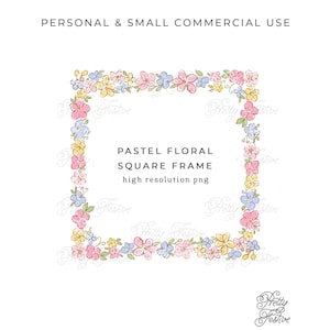 Watercolor Pastel Floral Ditsy Square Wreath Frame for monogram stationery, Preppy Grandmillenial Crest, Floral Notecards, Cottagecore 158