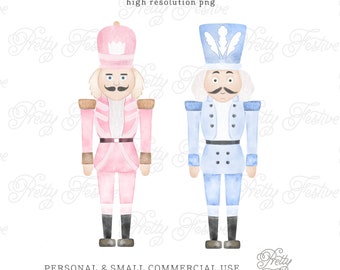 Pink & Blue Christmas Nutcracker Clipart, Boy Girl Watercolor Christmas png Designs, Ballet Clipart, Watercolor Christmas Card 087