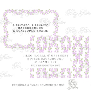 5x7" Lilac Scalloped Floral Printable Watercolor Border card template, Preppy Grand Millennial print at home background for invitations 001