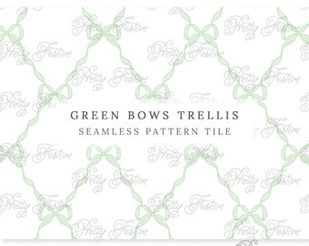 Vintage Sage Bow Trellis Seamless Pattern, Repeating Pattern Bow Background, for Fabric, Personalized Stationery, Gift Wrap 053