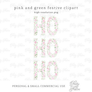 Floral Hohoho png Christmas clipart Pink Flowers and Greenery Pretty Holiday Sublimation, Greeting Cards & Tags, Personalised Stationery 079