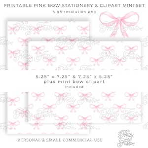 Pink Bow Trellis Printable 5x7 printable backgrounds & Clipart set, Classic Heirloom Pink Ribbon, Cards, Stationery, Birth Announcement 136