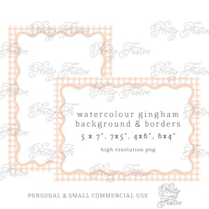 5x7" printable Neutral Fawn Gingham Watercolor Border card template Preppy clipart, brown gingham background for invites  042