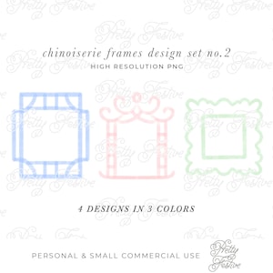 Set of 12 Chinoiserie Crests & Frames Pastel Watercolour png, Grandmillenial, Chinoiserie borders, Blue White designs, Preppy Clipart, 124
